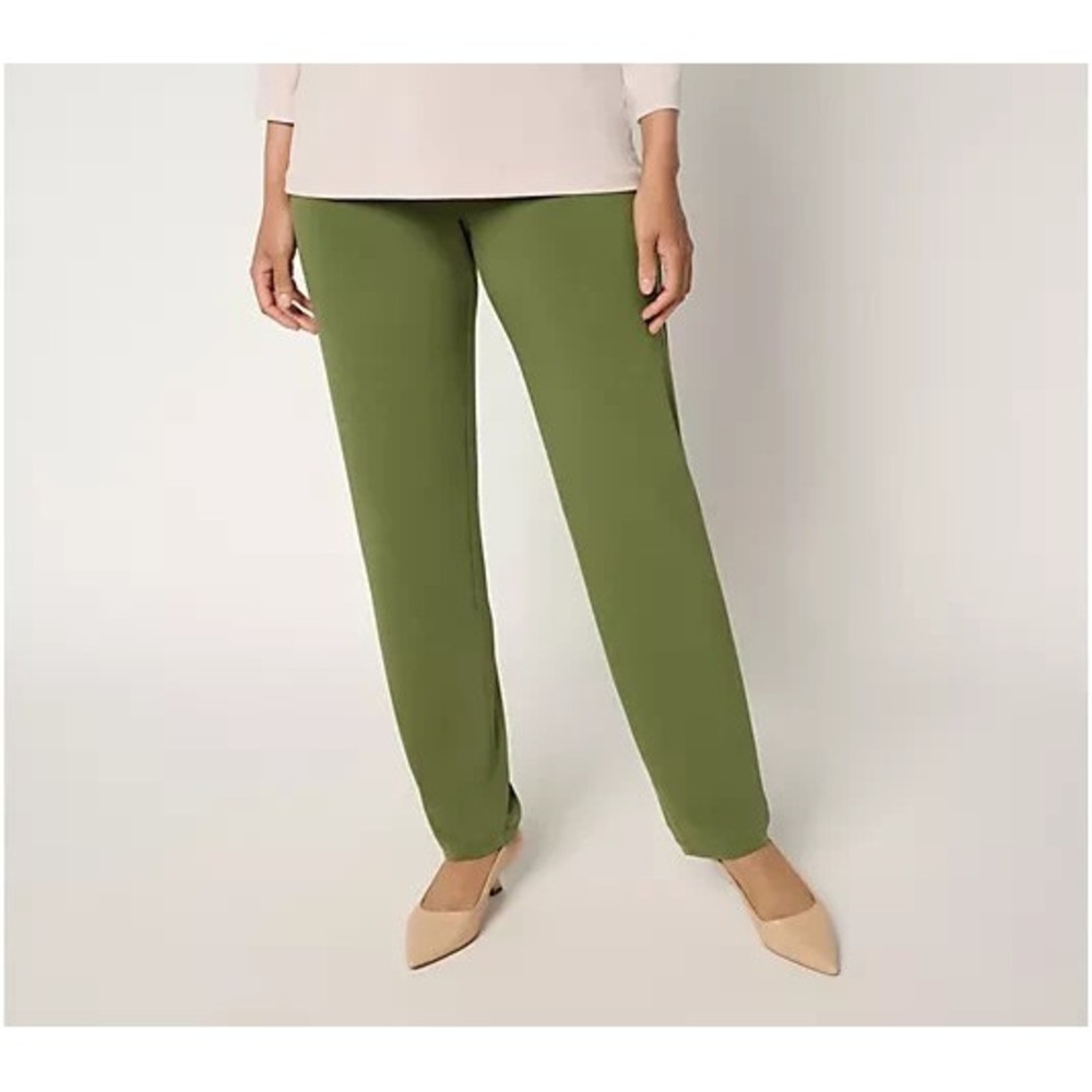 Susan Graver Modern Essentials Reg Liquid Knit Slim Leg Pants Olive Vine, Medium